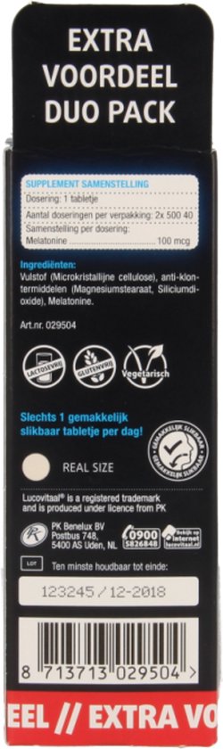 Lucovitaal Mélatonine pure 100 mcg Complément alimentaire - 2 x 500 comprimés