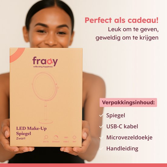 Miroir de maquillage Fraay® XXL avec éclairage LED - Grossissement 10x - Miroir grossissant avec éclairage - Rechargeable - Miroir de rasage - Miroir de salle de bains - Noir