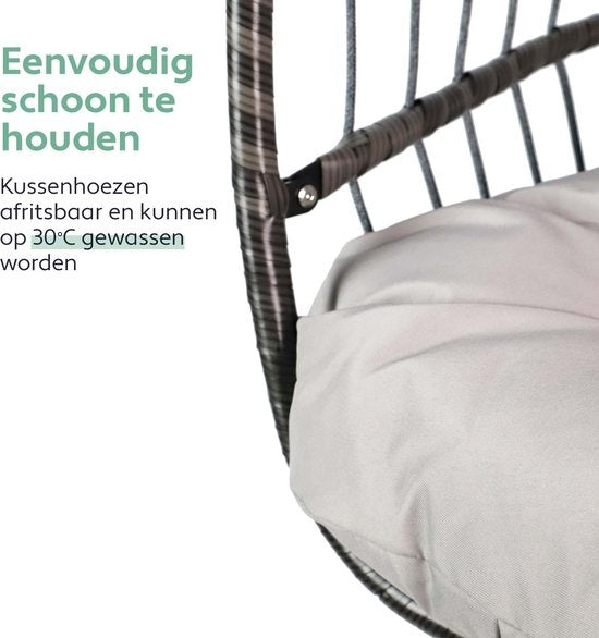 Chaise suspendue Vita5 Egg - avec support - intérieur et extérieur - chaise cocon - pliable - jusqu'à 150 kg - coussin et housse inclus - gris clair