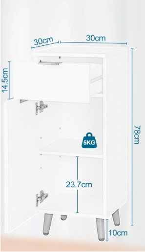 Meuble-lavabo Woltu – Avec 2 portes à panneaux, une étagère réglable et des détails dorés – À placer sous le lavabo – Bois composite blanc et doré – 60 x 60 x 30 cm