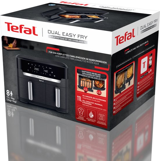 Tefal Easy Fry Dual XXL EY9428 - Friteuse à air chaud double XXL - 11 L - Bacs de 6,5 L et 4,5 L - 7 programmes - Pour 8 à 10 personnes