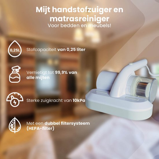 Nexxt Mite Vacuum Cleaner with UV-C Light Sterilisation - Mattress Cleaner - House Dust Mite Vacuumer - Double Filter System Destroys 99.9% Mites - 300W