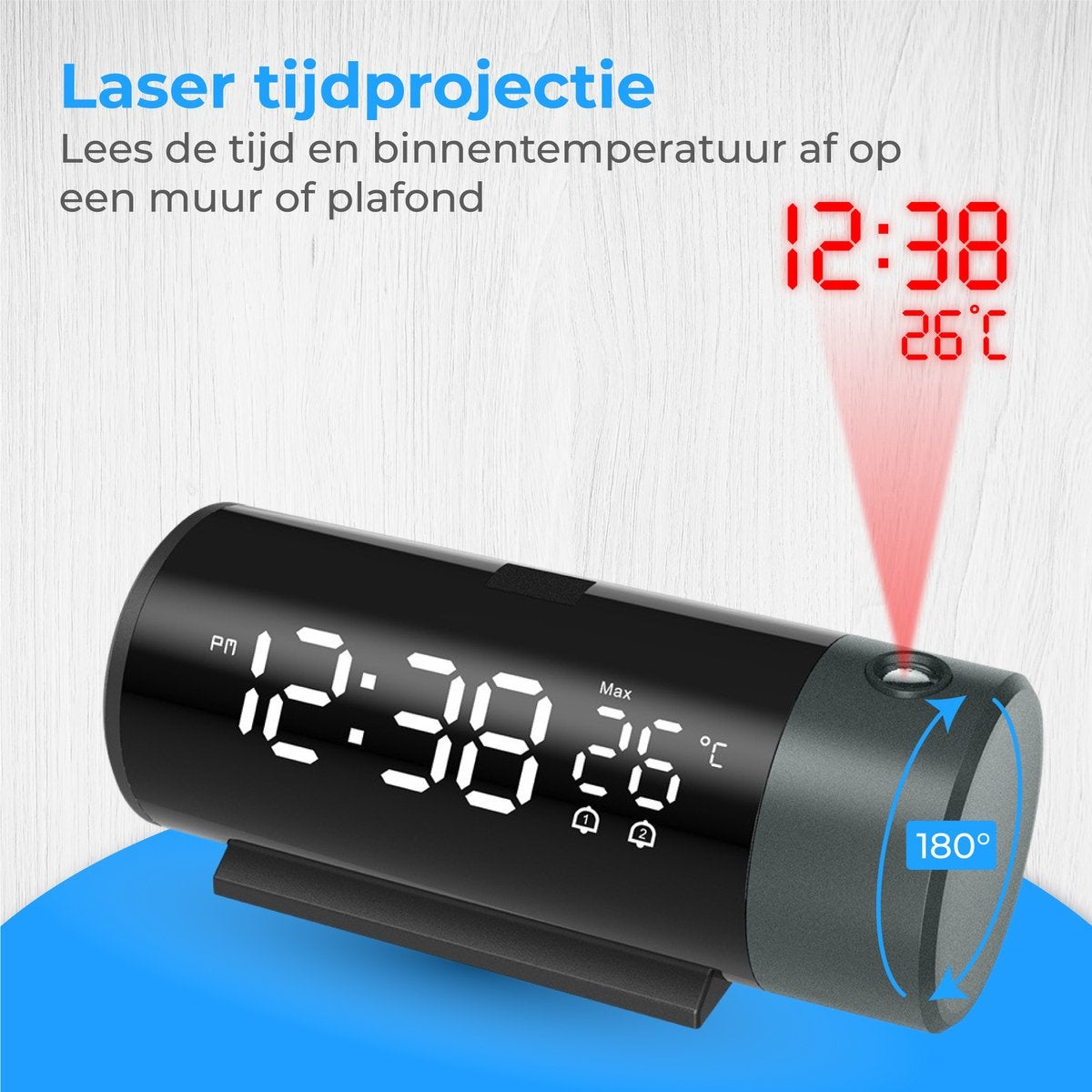 Nuvance - Réveil numérique avec projection - Réveil numérique - avec fonction Snooze et double alarme - pour la chambre à coucher - comprend un port de charge USB
