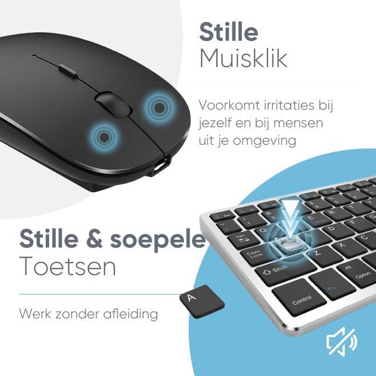 Trendfield Clavier et souris sans fil - Clavier Bluetooth - Touches silencieuses - Rechargeable - Qwerty - Gris Espace
