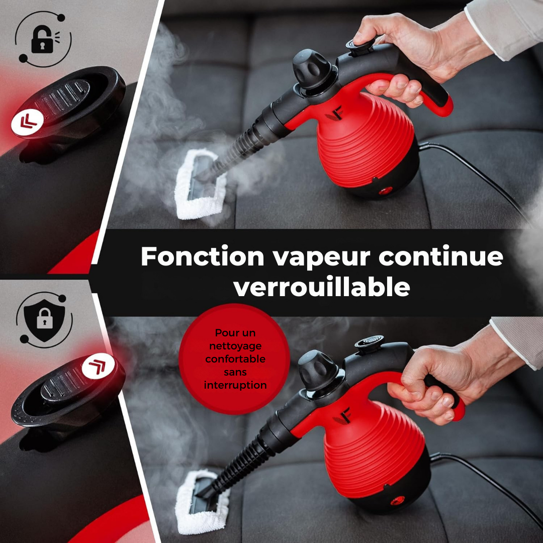 Nettoyeur à vapeur manuel Neighbour's Friend - Régulation de la vapeur - Accessoires inclus - Réservoir de 350ml - Rouge