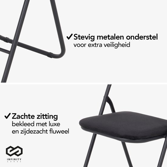 Infinity Goods Klapstoelen - Set van 4 - Vouwstoelen - Fluweel - Eettafelstoelen - Opklapbare Stoelen - 43 x 47 x 80 CM - Stoelen - Zwart