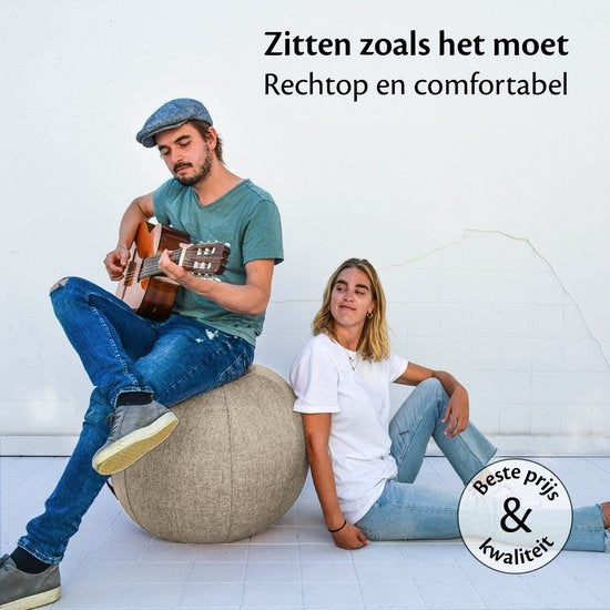Backerz® Zitbal Kantoor en Thuis 65 CM - Luxe Yoga Bal - Zitballen met Hoes - Ergonomische Bureaustoel Bal - Linnen Zandgrijs