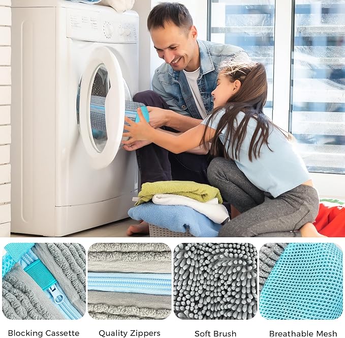 CNMTCCO - Lot de 2 sacs de lavage pour chaussures, sacs de lavage pour machine à laver avec fermeture à glissière, sac de lavage en peluche, nettoyage à 360° du sac, protection multifonctionnelle pour chaussures de sport - chaussures de tennis - gris