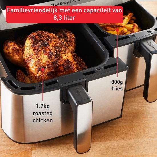 Tefal Dual Easy Fry & Grill EY905D - Friteuse à air chaud XXL - Acier inoxydable - 2 700 W - 8,3 L