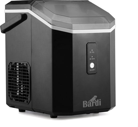 Bardi 1,1 L - Machine à glaçons « Nugget Ice Machine Square » - Machine à glace pilée avec cuillère à glace - 15 kg/24 heures - Machine à glaçons - Avec gobelet isotherme de luxe - Noir