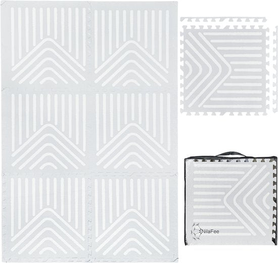 NilaFee™ - Tapis de jeu - Mousse - Bébé - Tapis d'éveil - Tapis de rampage - 180 x 120 x 1,5 cm - Tapis puzzle - Sac de rangement - Motifs géométriques gris