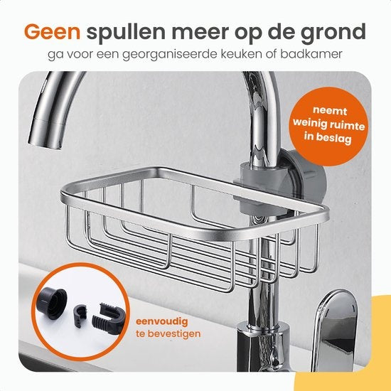 Goliving Support de douche suspendu - Support de douche - Sans perçage - Support de cuisine - Organisateur d'évier - Accessoires de salle de bain - 19,5 cm - Lot de 2 - Argenté