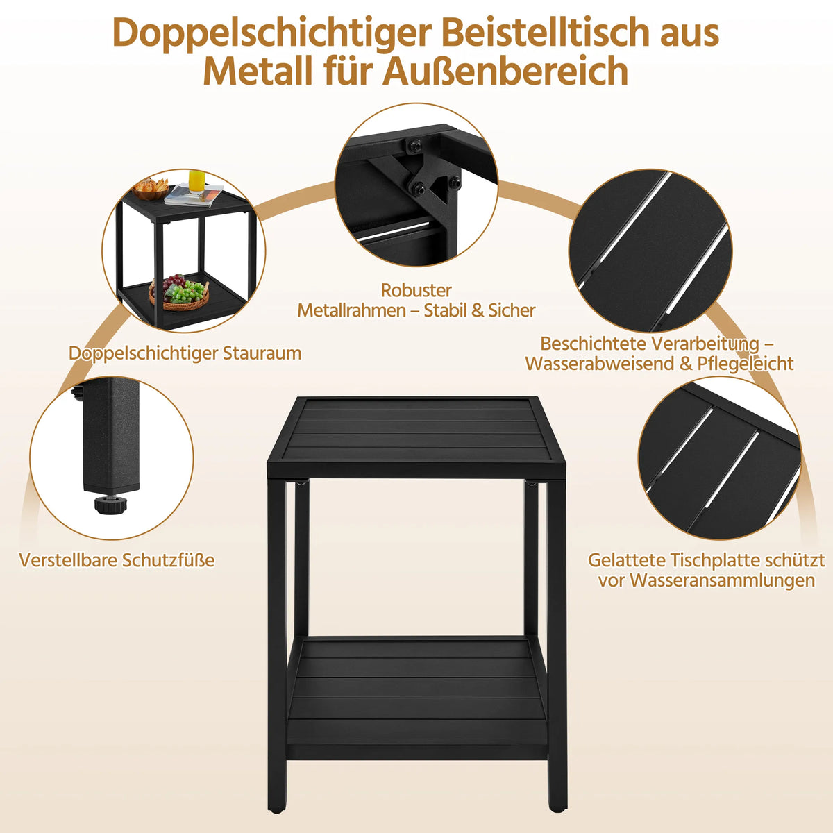 Yaheetech Table de jardin à deux niveaux, table d'appoint 45 × 45 × 54 cm, noire