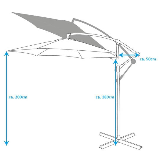 Lifetime Garden Parasol flottant avec pied - Parasol inclinable - ⌀300 x 300 cm - Parasol de balcon avec système d'inclinaison - réglable jusqu'à 3 mètres de haut - Parasol Champagne