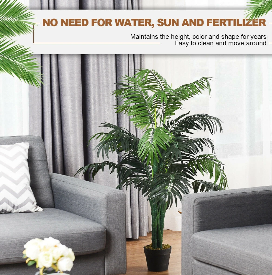 Palmier Areca artificiel de 1,1 mètre de haut - Arbre décoratif en soie avec panier pour l'intérieur et l'extérieur