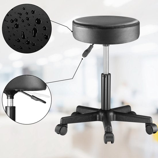Casaria Tabouret pivotant réglable - Hauteur d'assise 46/60cm - 1 pièce Noir
