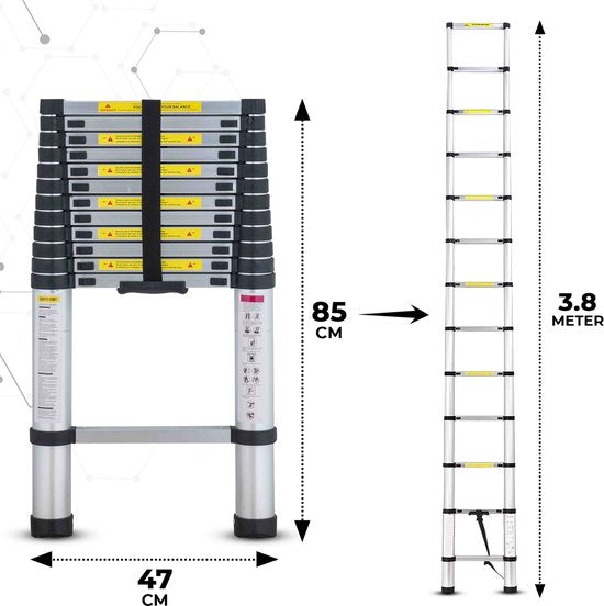 Outbee Telescopic Ladder - Échelle pliante télescopique - Hauteur de travail 3,8 m - Aluminium