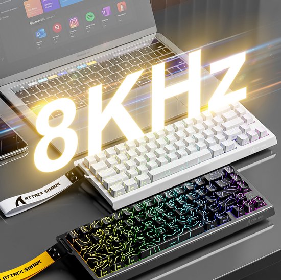 ATTACK SHARK X68HE - Clavier gaming filaire à commutateurs magnétiques - 66 touches - Touches PBT imprimées sur le côté - RGB - Lanière décorative - 8 kHz - 0,01 mm RT - 0,125 ms - Moonlit Night