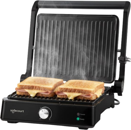 Safecourt Kitchen - Grille à panini et fer à sandwich grillé - Plaques amovibles sans PFAS et lavables au lave-vaisselle - Grande surface de gril - Chaleur rapide - Gril à contact - Noir