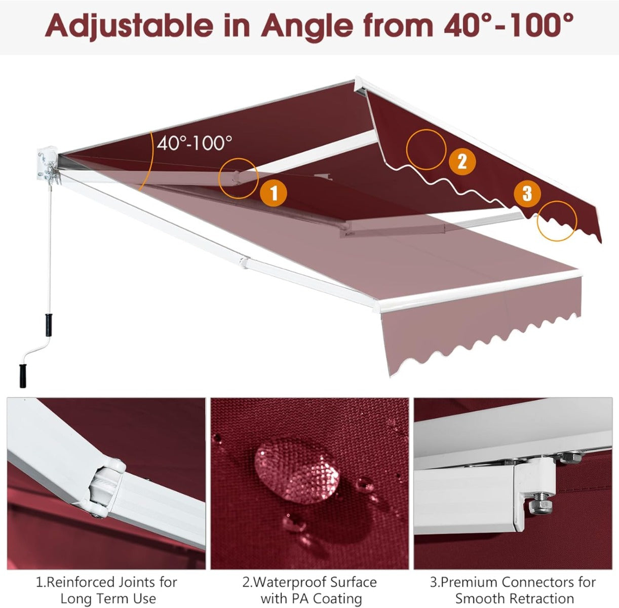 Coast 2.5 x 2 m Wine Red Drop Screen avec Manual Corbell et UV & Water-resistant Cloth