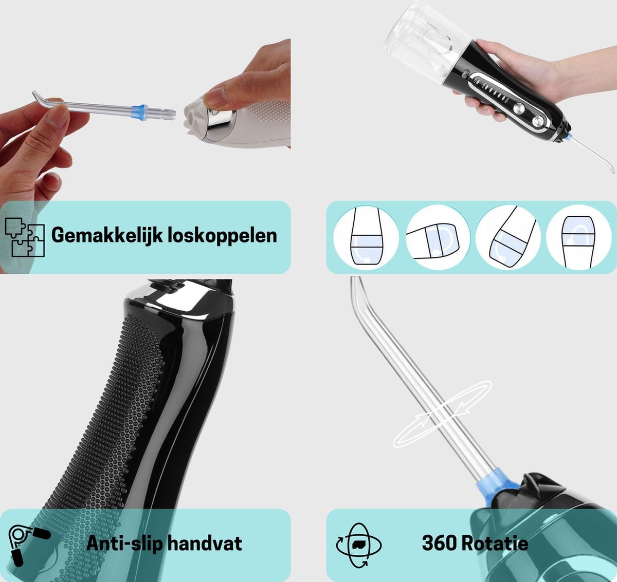 BOME Water Flosser with 7 Attachments - Oral Wash - Prevent Tartar - Cordless - 5 Stages - Black