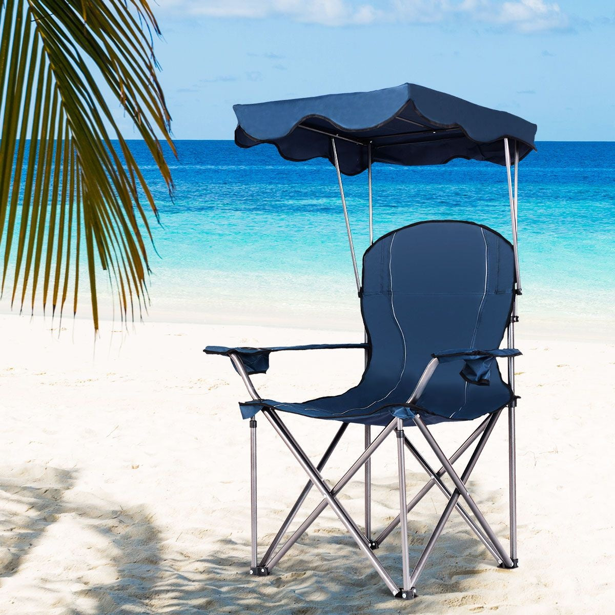 Coast Chaise de camping pliable - parasol - porte-gobelet Sac de transport - 96,5 x 67,5 x 130 cm - bleu