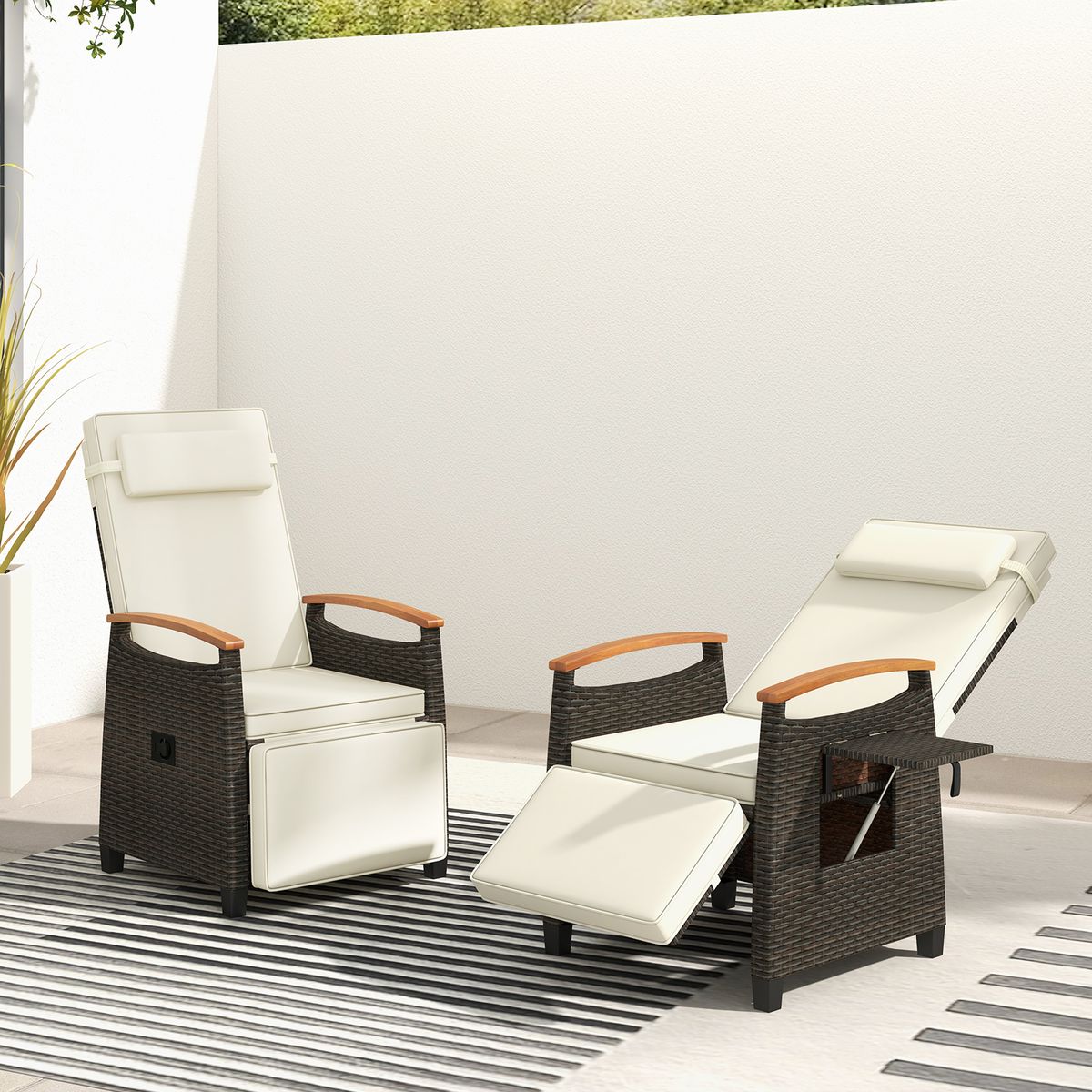 Fauteuil relax Coast en rotin - dossier et repose-pieds réglables - blanc - lot de 1