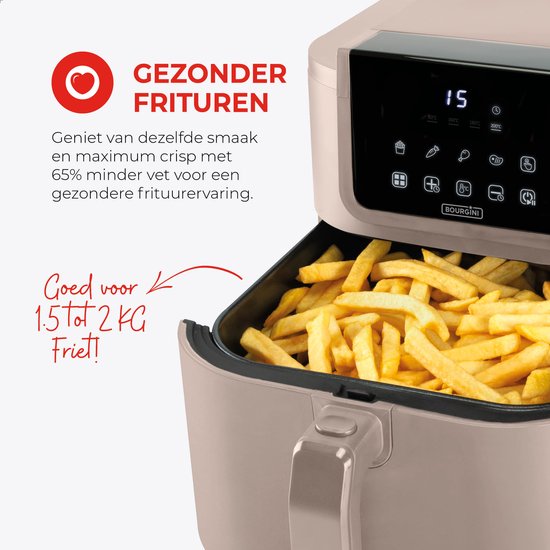 Bourgini Slimfit Airfryer XXL Beige - Friteuse à air chaud - 8 litres - 1700W - sans PFAS