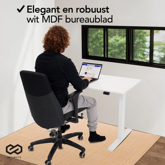 Infinity Goods Zit Sta Bureau - Elektrisch Verstelbaar In Hoogte - 120 x 60 CM - Wit