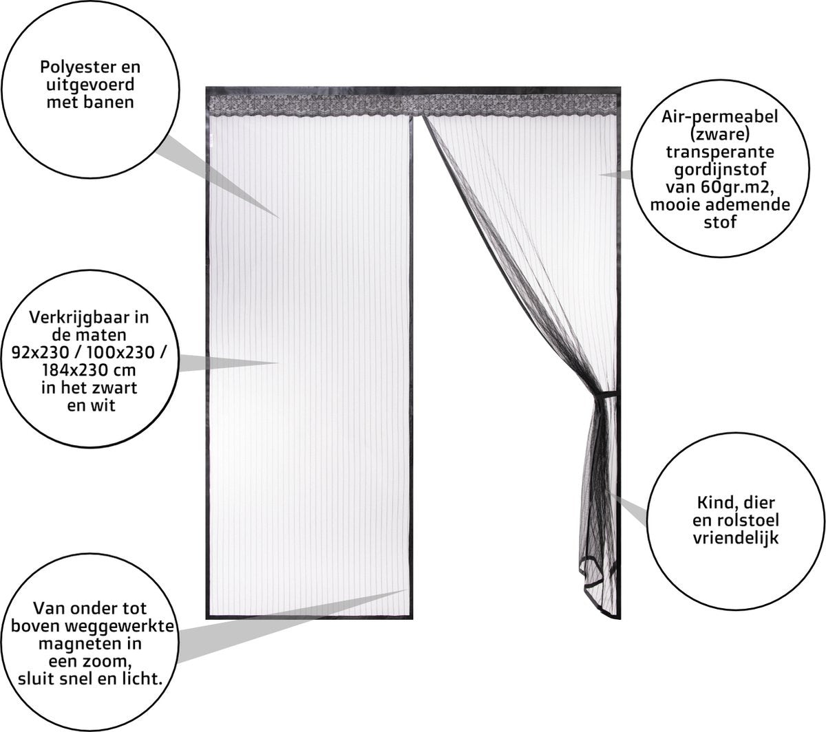 O'DADDY Deurgordijn Deluxe FIBER - Magnetisch Vliegengordijn - Voor Nieuwbouw en Standaard Deuren - Eenvoudige Installatie - Zwarte Hor - 184x230 cm