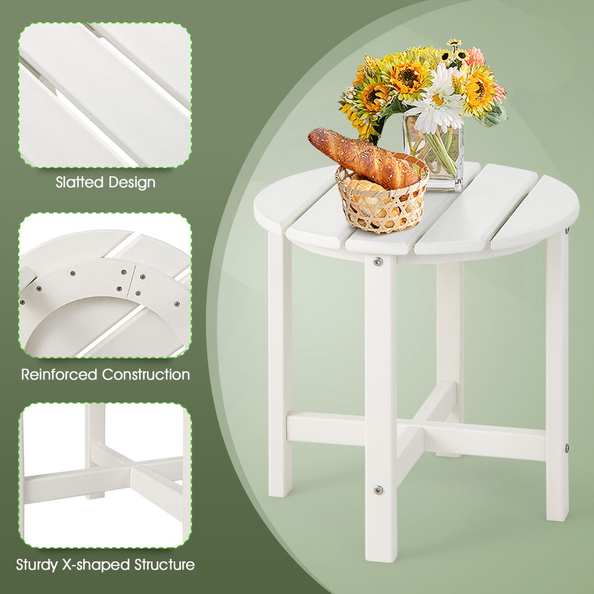 Table d'appoint Coast - ronde - en HDPE résistant aux intempéries - blanche 46 x 46 x 46 cm