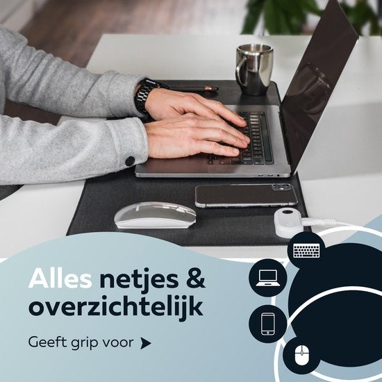 WURK Professional Tapis de bureau chauffant - 30℃ à 50℃ - Organisateur de bureau - Comprend un clip de câble - Noir - 80x33