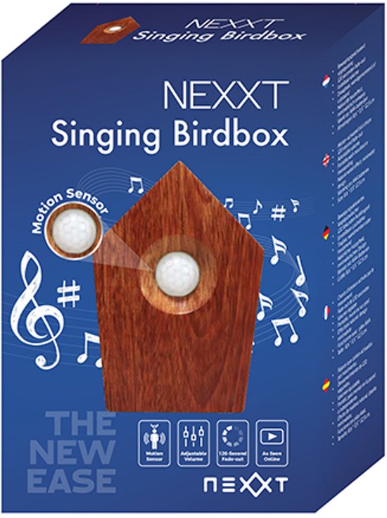 Nexxt Bird Sound House with Sensor for Toilet - Volume réglable - WC - Détecteur de mouvement - 8.6 x 3.5 x 12.5 cm - 90 g - Placard - Boîte à oiseaux - Dark Brown