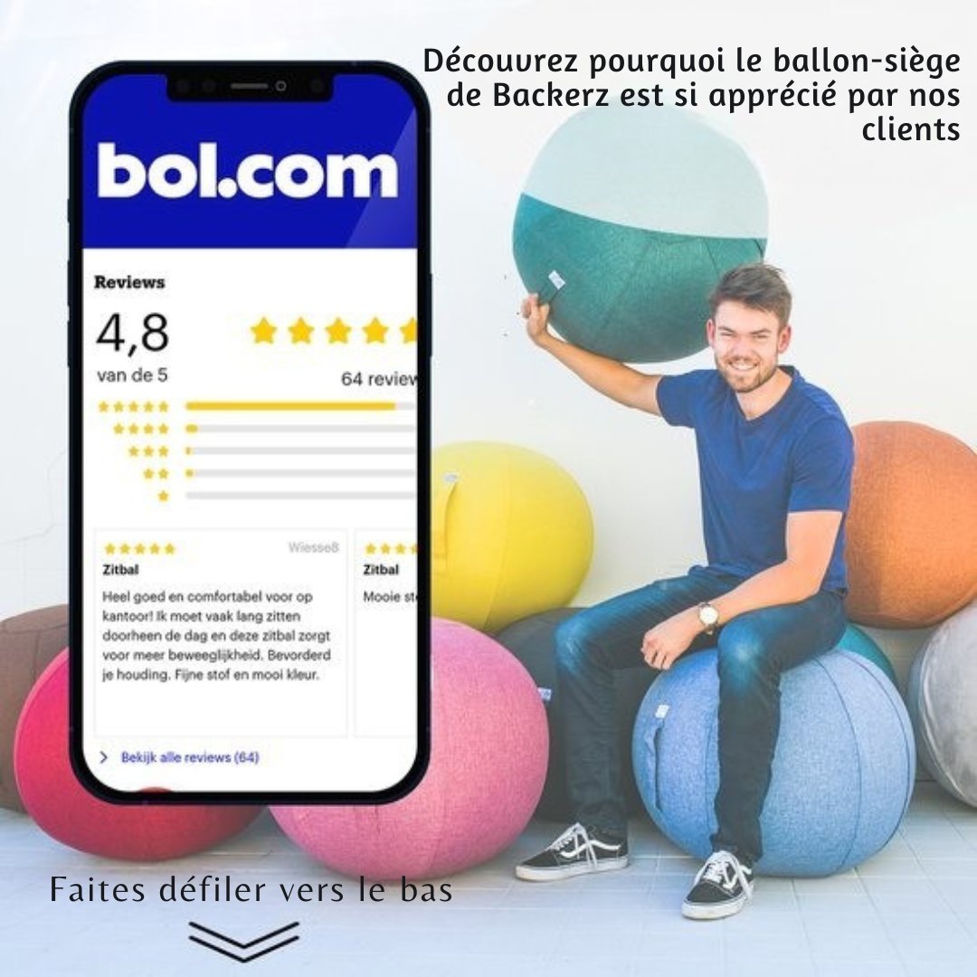 Ballon de siège pour le bureau et la maison Backerz® - 65 CM - Ballon de yoga de luxe - Ballons de siège avec housse - Ballon ergonomique pour chaise de bureau - Lin gris sable