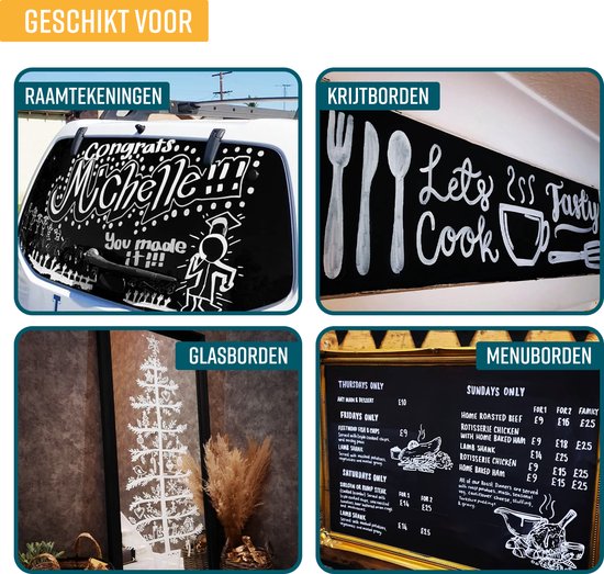 NAPI 4 Marqueurs à craie blancs - lavables - Marqueurs pour fenêtres 3 & 6mm - Marqueurs à craie pour tableau noir et fenêtre - Marqueurs pour tableau blanc - Marqueurs pour tableau blanc - Marqueurs pour verre - Marqueurs à craie - Porcelaine - Verre - 2
