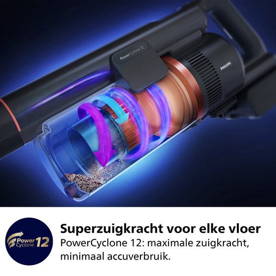 Aspirateur Philips avec fonction de lavage des sols XC8055/01 Aqua Plus - Sans fil et sans sac - Buse d'aspiration avec éclairage LED - Aspirateur à main - Autonomie de la batterie jusqu'à 80 min - Léger - Bleu
