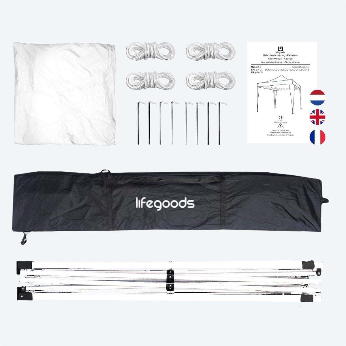 Tonnelle de jardin - LifeGoods - 3x3 m - Pliable - Imperméable - Avec sac de transport - Blanc