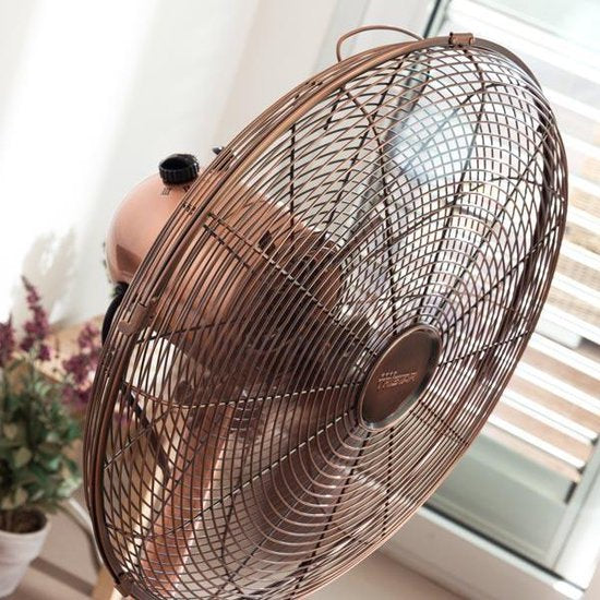 Ventilateur sur pied Tristar Retro 40 cm – 50 W – 3 vitesses – Oscillation à 85° – Réglage en hauteur – Couleur cuivre – VE-5971