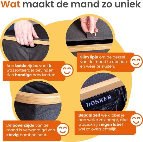 Goliving Trieur de linge 3 boîtes - 150L - Panier à linge pliable avec couvercle - 3 sacs amovibles avec étiquettes de couleur - 57 x 37 x 66 cm - Noir