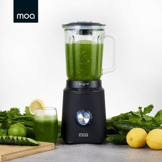 Blender - MOA - 1000W - Pichet en verre 1,5L - 3 vitesses + Pulse - Acier inoxydable