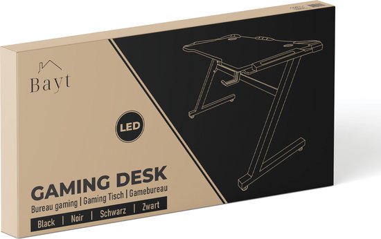 Bayt Game Desk - Bureau de jeu - Bureau de jeu avec LED - Table d'ordinateur - 120 x 60 x 75 cm - Noir