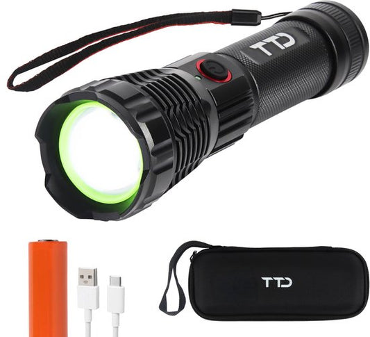TTD® Military Flashlight LED Rechargeable - Technologie LEP - IP65 Waterproof - 1100 Lumens - 7 Hour Battery - Zoom Function - Powerbank Function - USB Rechargeable