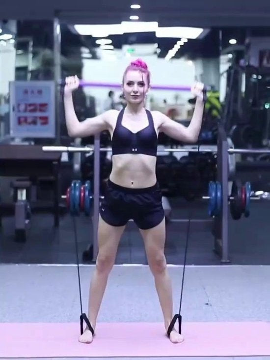 Bâton de Pilates - Barre de Pilates - Bande de résistance - Bande élastique de fitness - Entraînement de force - Fitness - Pilates - Intérieur - Extérieur - Entraînement de tout le corps - Mauve - Longueur de corde élastique réglable