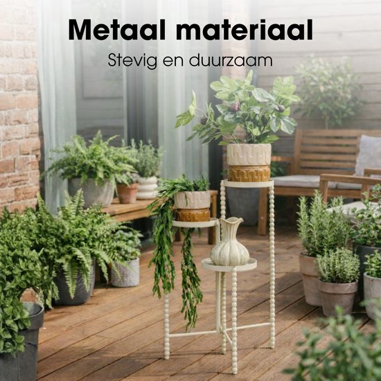 Mica Decorations Salvo - Support pour plantes d'intérieur - Tablette pour plantes d'intérieur - Support à trois étagères - 40 x 40 x 70 cm - Fer - Blanc cassé