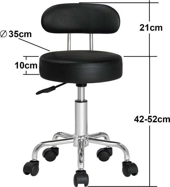 Tabouret pivotant Casaria avec dossier - Hauteur d'assise réglable 46 - 60 cm
