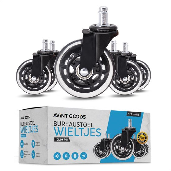 Avint Goods Roulettes de chaise de bureau - Roulettes de chaise de bureau - Roulettes pivotantes - 10mm - Lot de 5 - Travailler à domicile sans tapis de chaise de bureau ni protecteur de sol