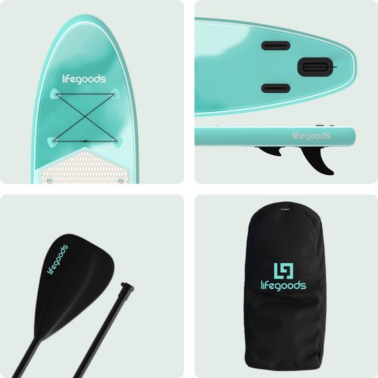LifeGoods SUP Board All-round Compact - Capacité de charge 100 KG - 300 x 76 cm - Gonflable - Pack SUP complet - Vert menthe