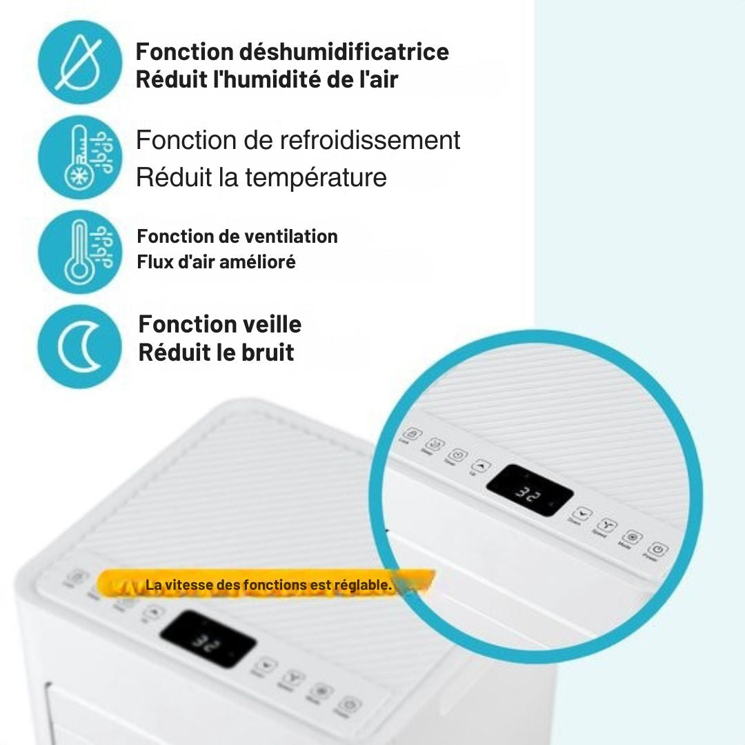 Climatiseur mobile MOA - 7 000 BTU - Avec télécommande - Jusqu'à 22m² - Pour le salon et la chambre - avec fonction de déshumidification - Scellant pour fenêtre - Blanc