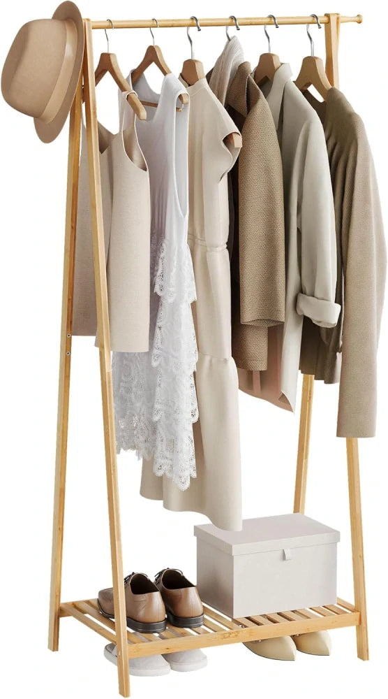 Porte-vêtements eSituro 82 x 42 x 154,5 cm - Bambou - Étagère à chaussures - Naturel