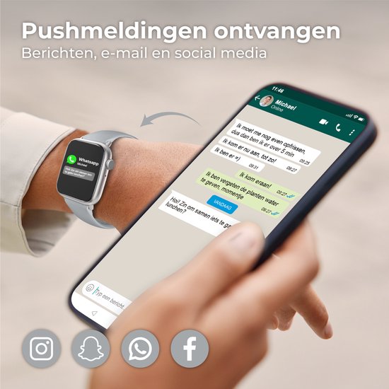 Nuvance - Smartwatch Hommes et Femmes avec Bluetooth - 45mm - Convient à tous les Smartphones - Podomètre et moniteur de fréquence cardiaque - Étanche - Gris